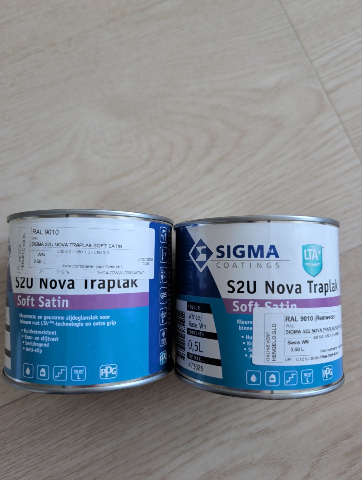 2x Sigma S2U Nova Traplak Soft Satin RAL 9010, Ophalen, Nieuw, Wit, Lak