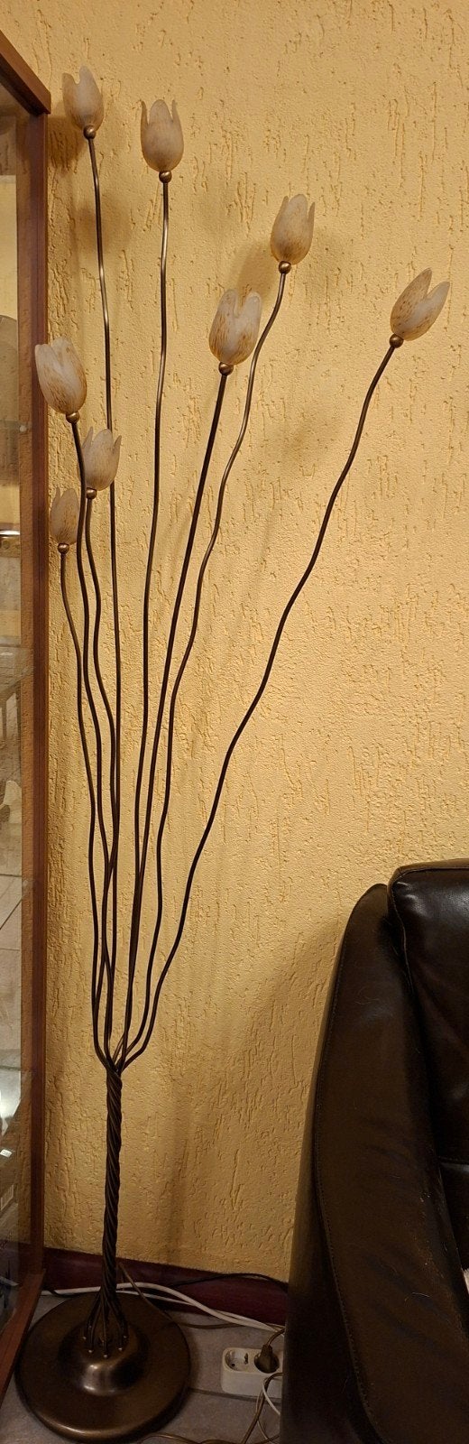 Vloerlamp met 8 glazen tulpen, Ophalen, Zo goed als nieuw, Glas, Modern, Sfeervol, Bloemig