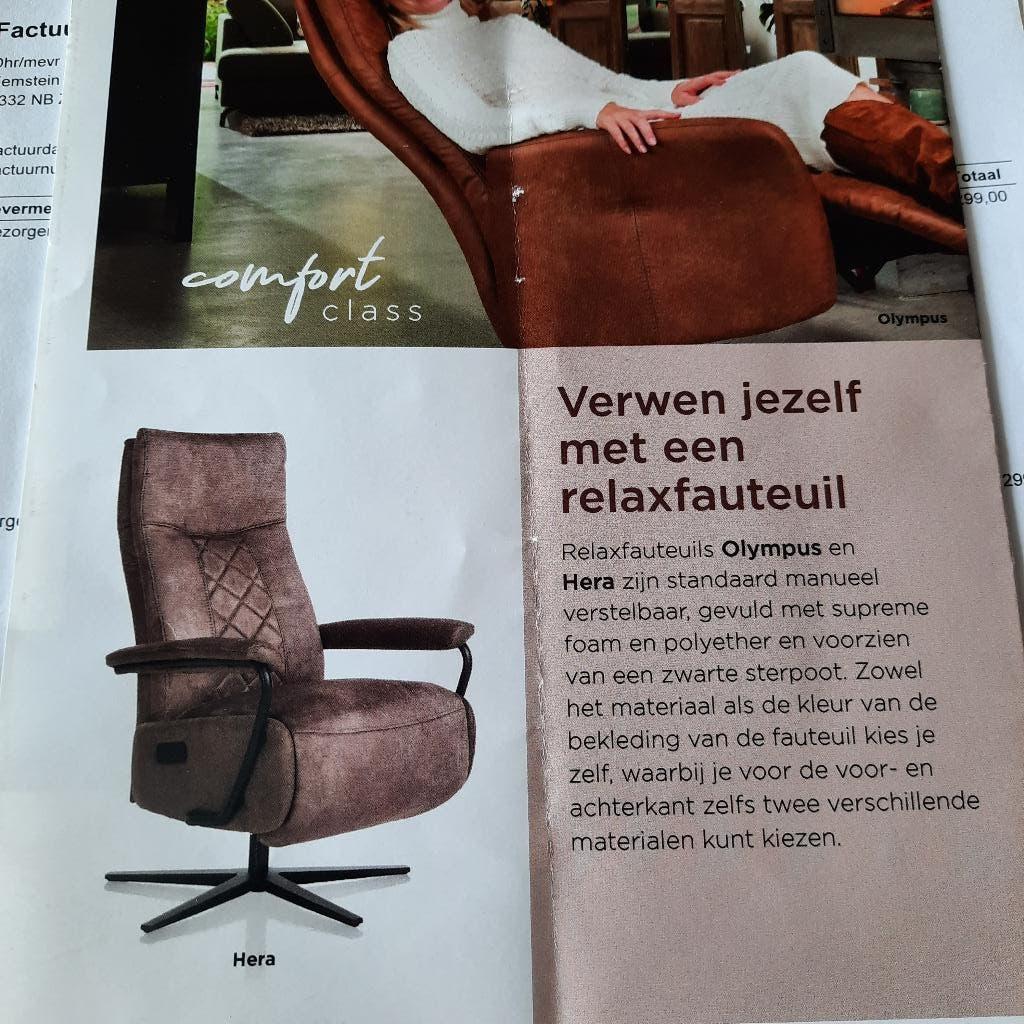 Hera relax-fauteuil elektrisch, Huis en Inrichting, Fauteuils, Ophalen, Gebruikt, 75 tot 100 cm, Stof