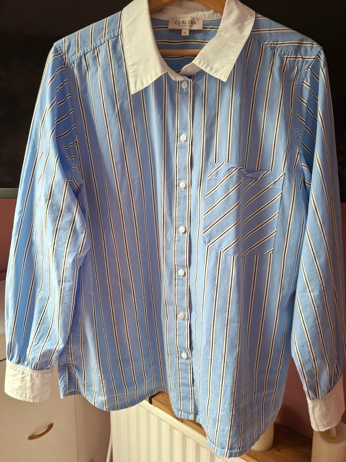 Claudia by Claudia Sträter gestreepte blouse maat 42, Blauw, Maat 42/44 (L), Ophalen of Verzenden, Zo goed als nieuw