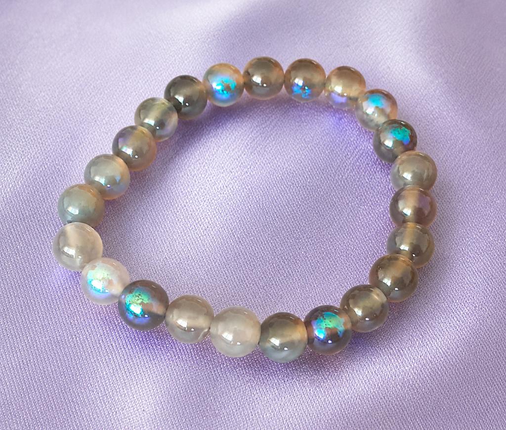 Kralenarmband speciale multichrome grijze en bruine agaat, Sieraden, Tassen en Uiterlijk, Armbanden, Overige materialen, Met bedels of kralen