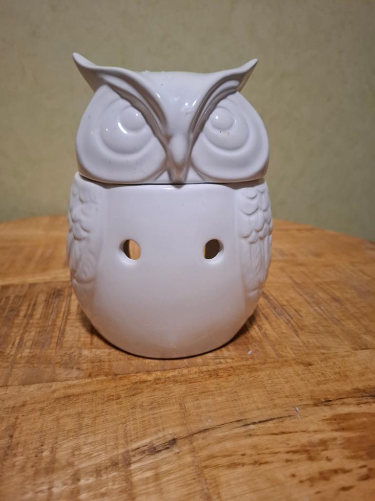Witte Uilen Waxbrander / Geurlamp - Keramiek, Huis en Inrichting, Woonaccessoires | Kandelaars en Kaarsen, Zo goed als nieuw, Minder dan 25 cm