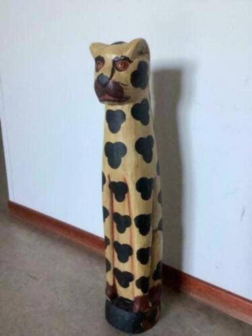 Panter vintage beeld sculptuur houtsnijwerk Bali, Antiek en Kunst, Ophalen, 50 - 100 cm, Zoogdier, Beeld