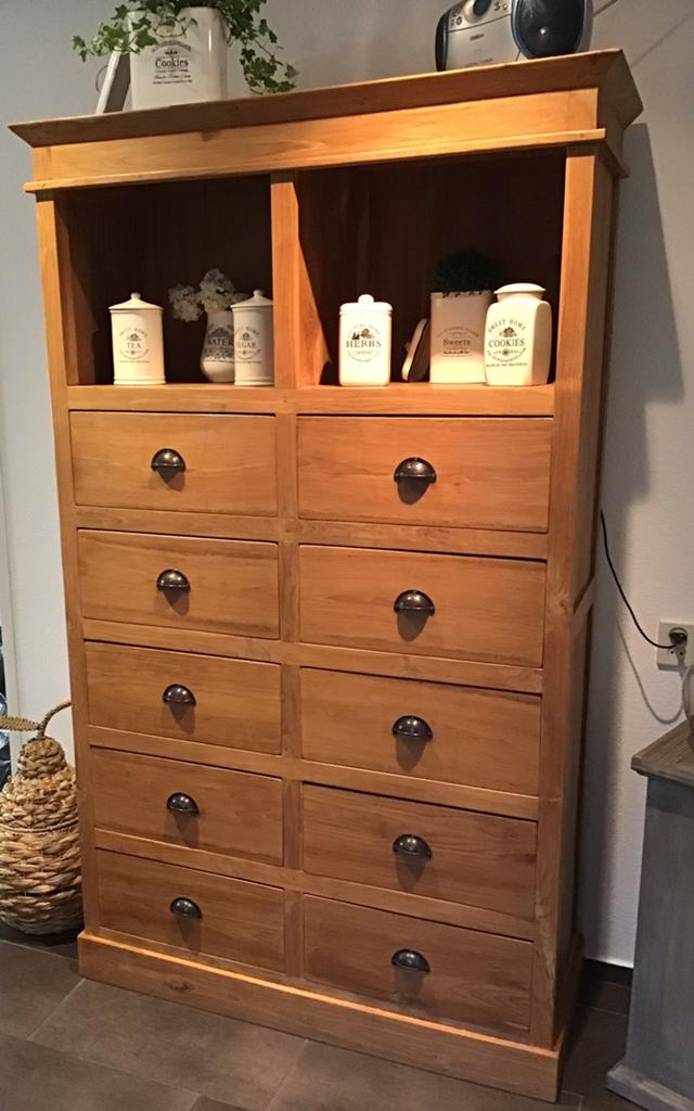 Te koop robuuste teak houten ladekast igs., Huis en Inrichting, Kasten | Ladekasten, Ophalen, 100 tot 150 cm, 5 laden of meer