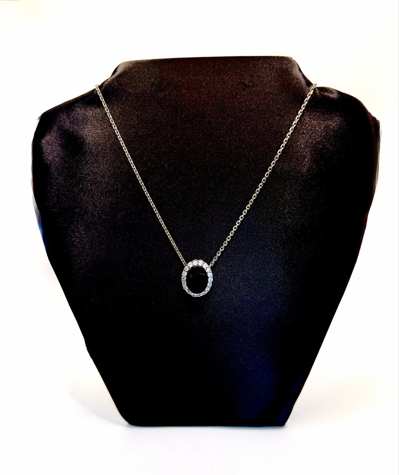 925 Zilveren Ketting met Saffierblauwe Hanger (46cm), Blauw, Nieuw, Ophalen of Verzenden, Met edelsteen