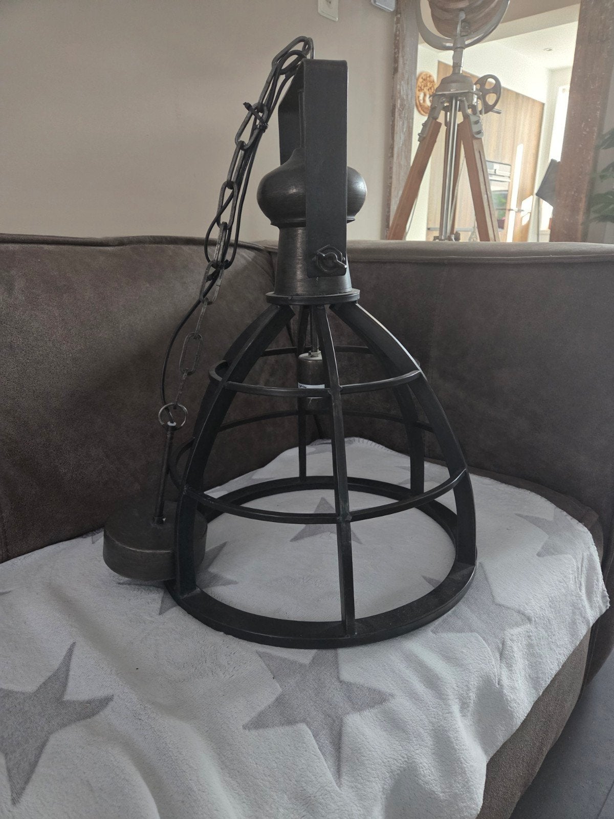 Industriële Zwarte Metalen Hanglamp, Ophalen, E27 (groot), Zo goed als nieuw, Metaal