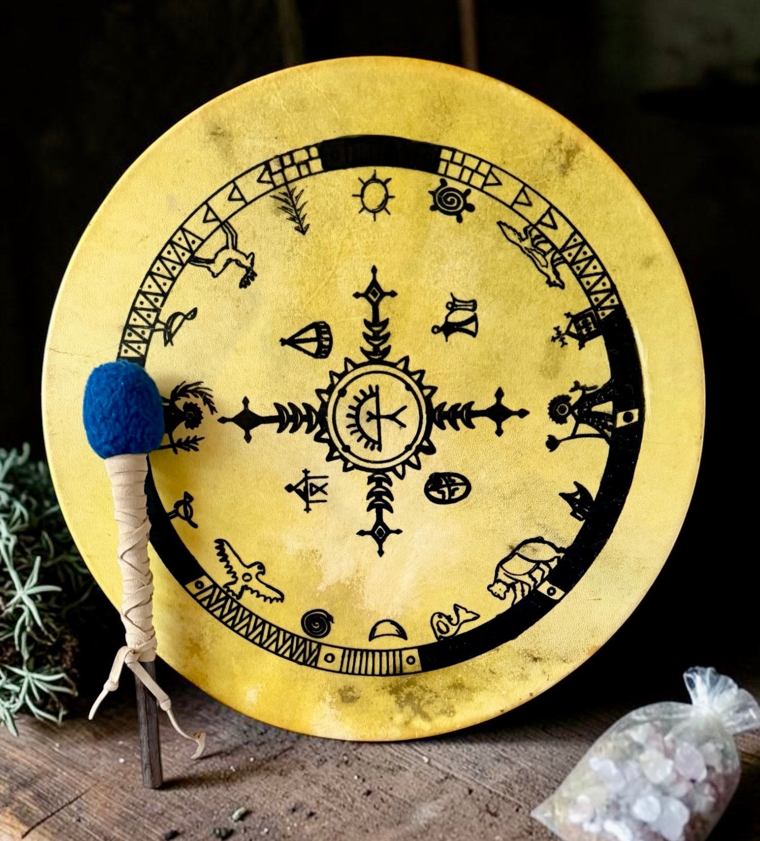 OVERGEDRAGEN Sami Sjamanendrum Rendier 52 cm 3e Chakra, Verzenden, Nieuw, Trommel