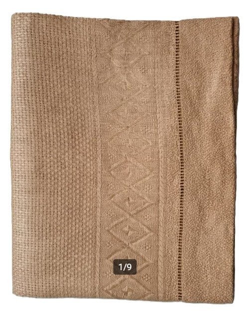 100% linnen damast badhanddoek Camel, Huis en Inrichting, Ophalen of Verzenden, Nieuw, Bruin, Handdoek