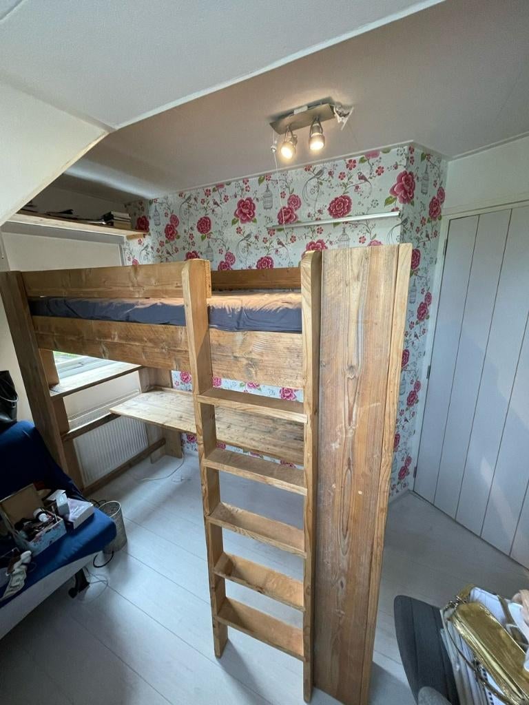 Hoogslaper steigerhout, zeer robuust, 90x200 cm, Ophalen, Gebruikt, Hoogslaper