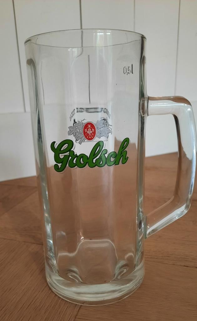 Groot Grolsch bierglas met handvat en opdruk 0,5L opdruk, Verzamelen, Biermerken, Gebruikt, Glas of Glazen, Grolsch, Ophalen