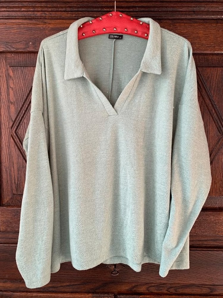 Groene top, longsleeve, shirt V-hals kraag; Laura Torelli XL, Ophalen of Verzenden, Gedragen, Groen, Shirt of Top