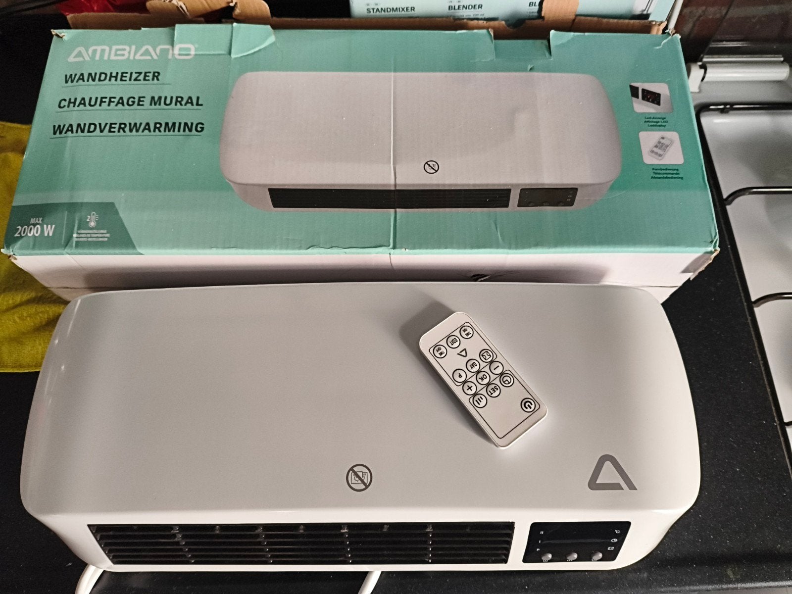 Ambiano Wandverwarming - 2000W met afstandsbediening, Minder dan 30 cm, Kachel, Ophalen of Verzenden, Zo goed als nieuw