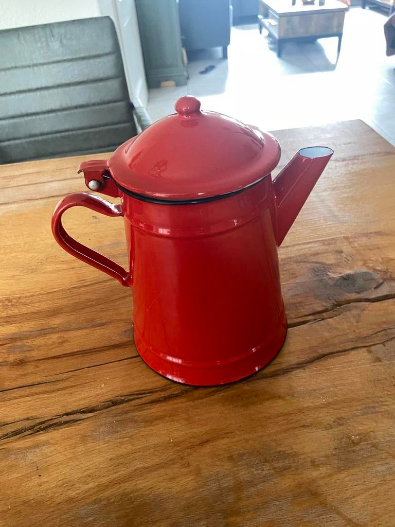 Vintage rode emaille koffiepot, Ophalen of Verzenden