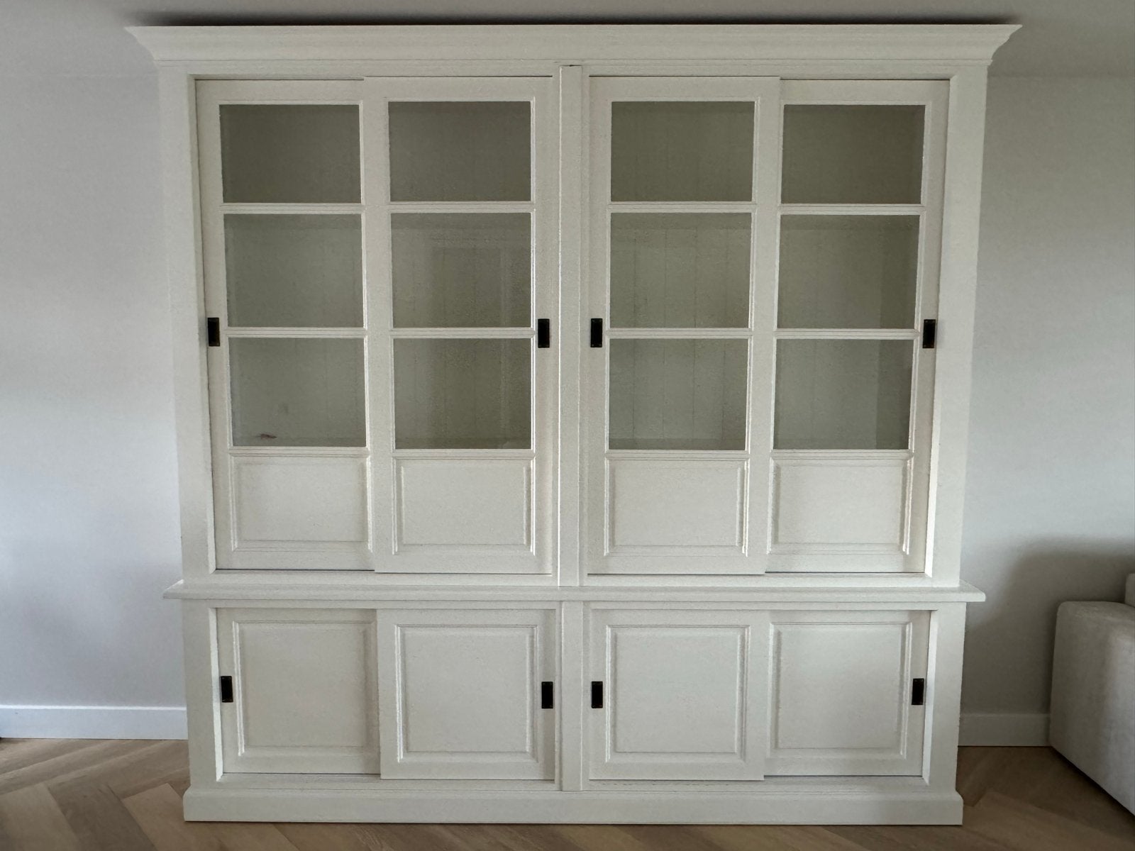 Prachtige witte buffetkast / vitrinekast met schuifdeuren, Ophalen, Gebruikt, 200 cm of meer, 200 cm of meer