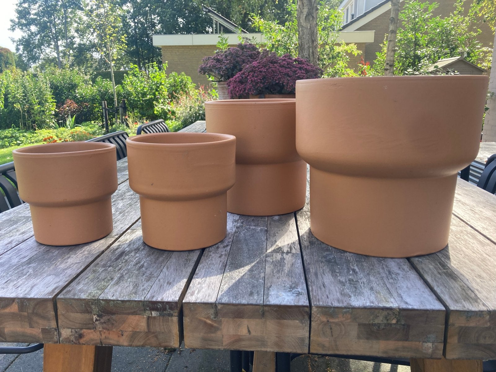 Set van 4 Mica terracotta bloempotten - diverse maten, Gebruikt, Rond, Binnen, Minder dan 40 cm
