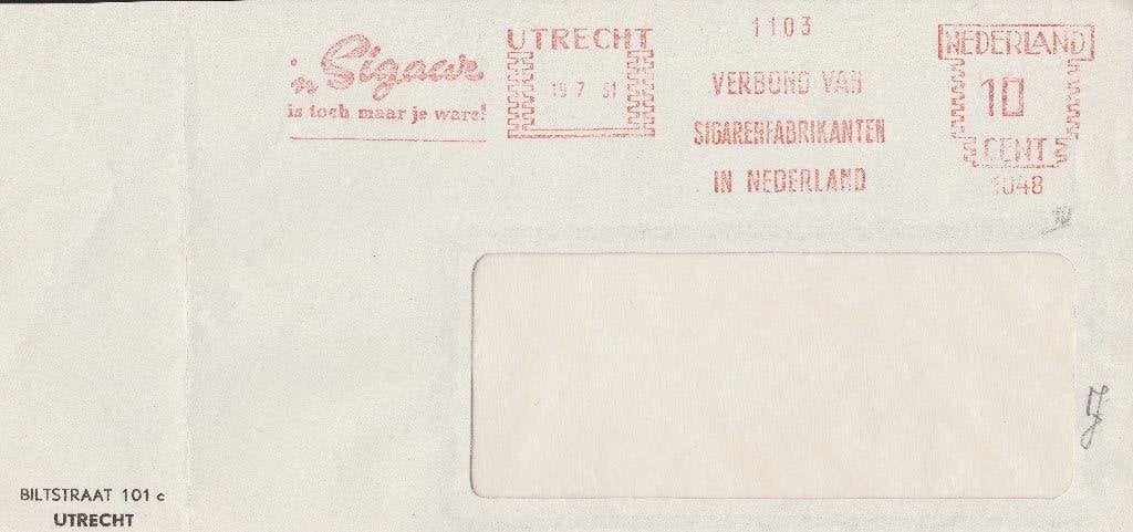 UTRECHT 1951 VERBOND van SIGARENFABRIKANTEN, Ophalen of Verzenden, 1940 tot 1960, Gelopen, Utrecht