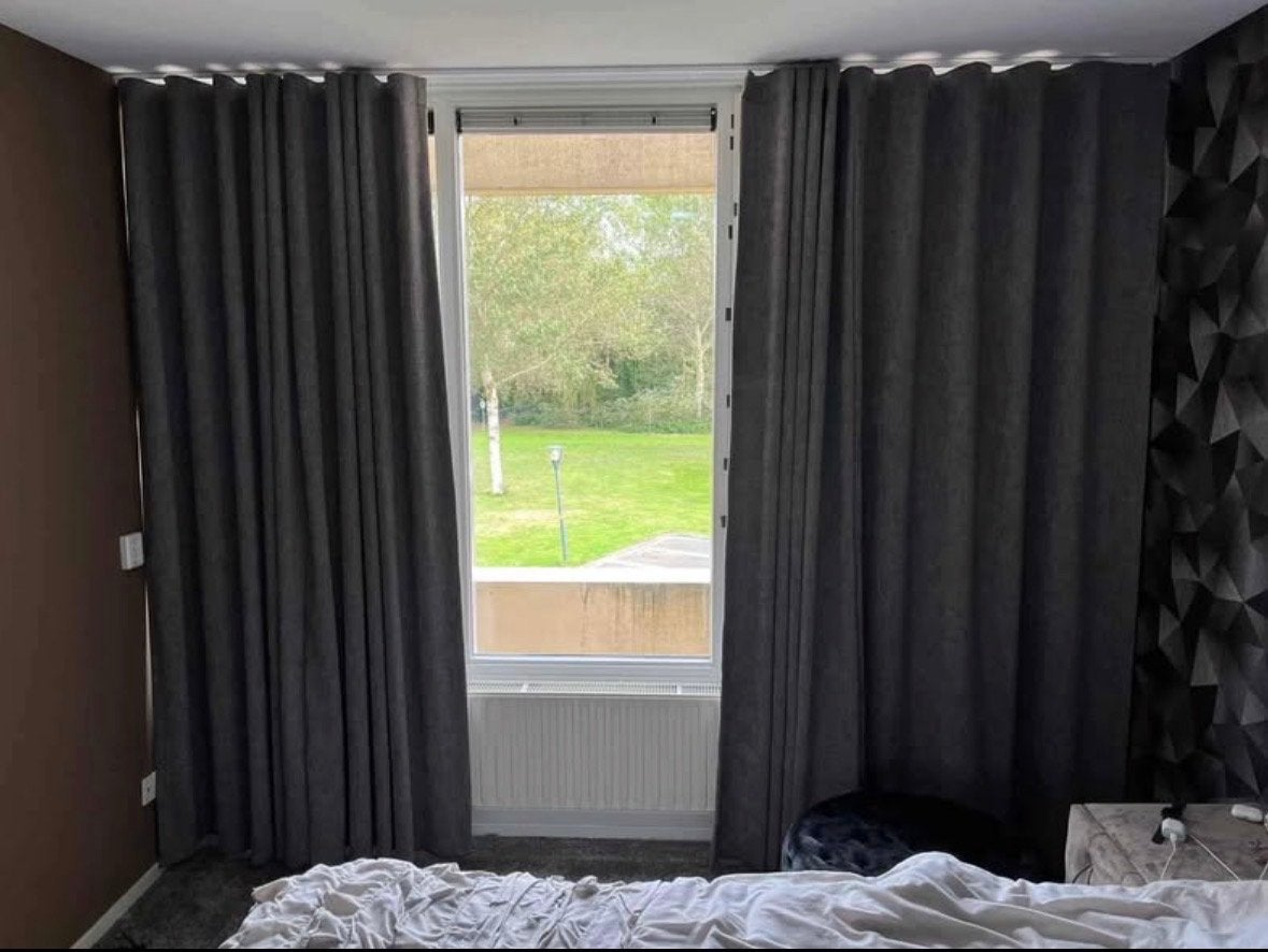 Wavegordijnen op maat - 2 sets (muck kwantum), Huis en Inrichting, Stoffering | Gordijnen en Lamellen, Ophalen, Gebruikt, Grijs