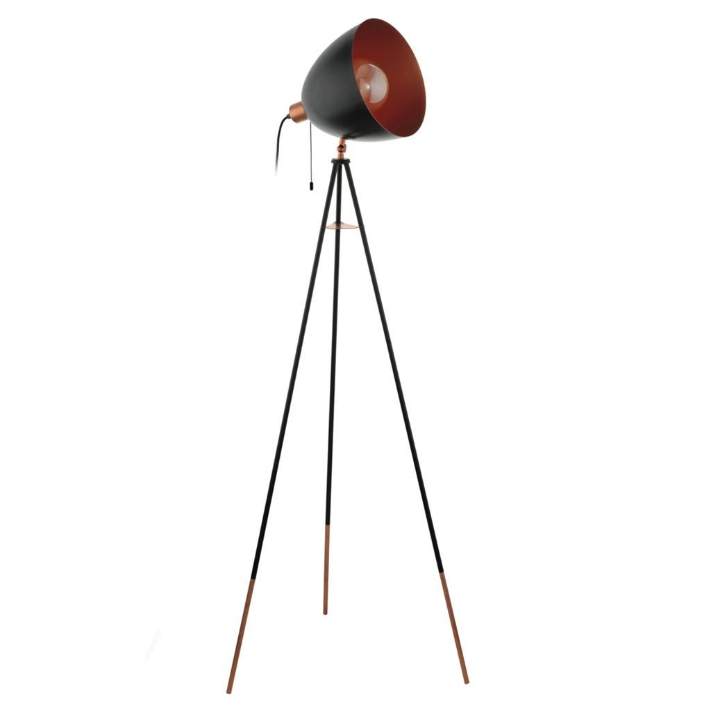 CHESTER Staande Lamp - Zwart/Koper Driepoot Design, Ophalen, Nieuw, Metaal, 100 tot 150 cm