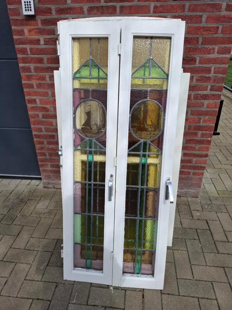 glas in lood 2 vleugels, Ophalen, Gevelraam of Ruit, Gebruikt, Minder dan 80 cm