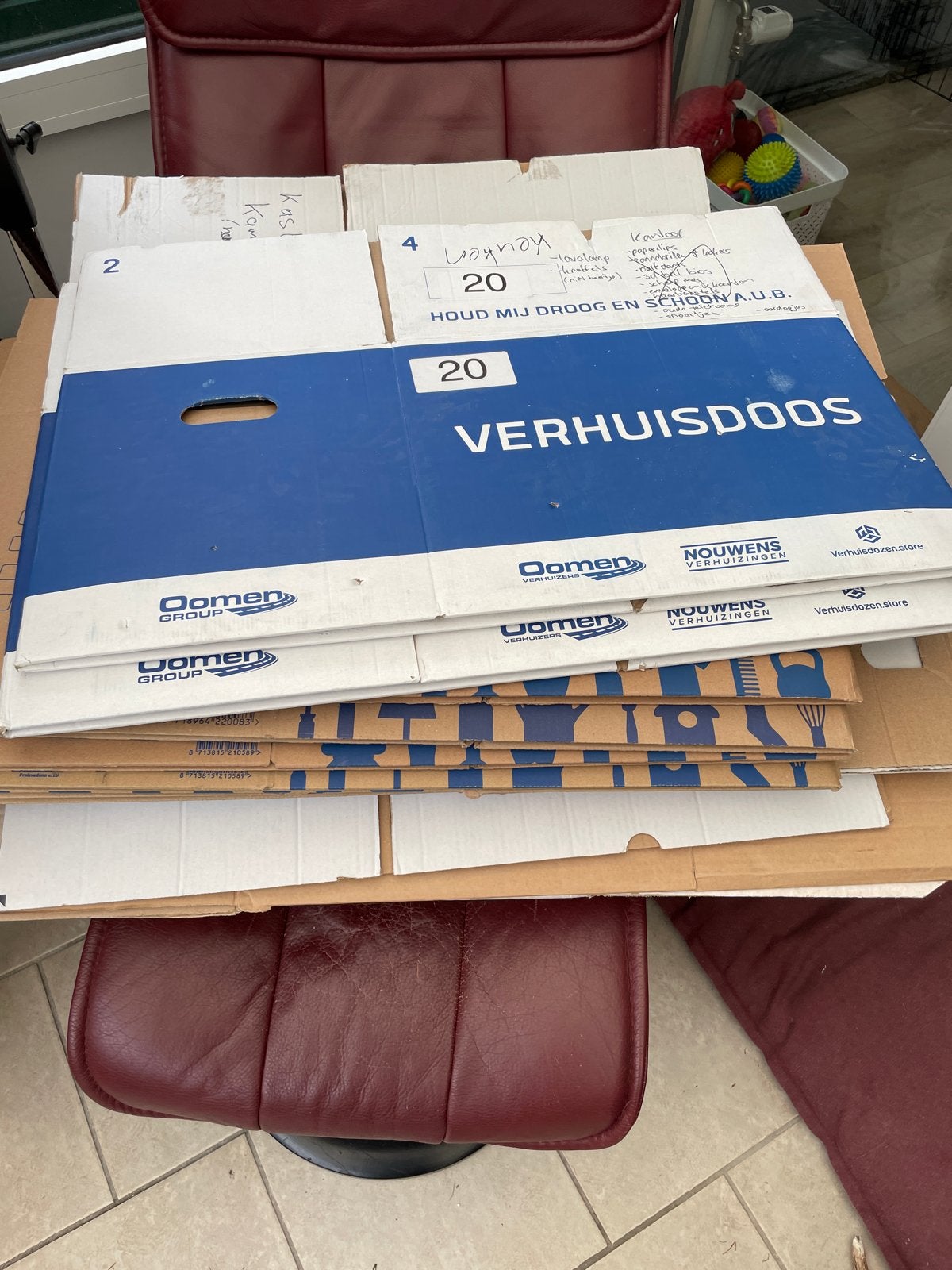 12 verhuisdozen, Doe-het-zelf en Verbouw, Kratten en Dozen, Ophalen, 40 tot 60 cm, 50 tot 75 cm, 35 tot 50 cm