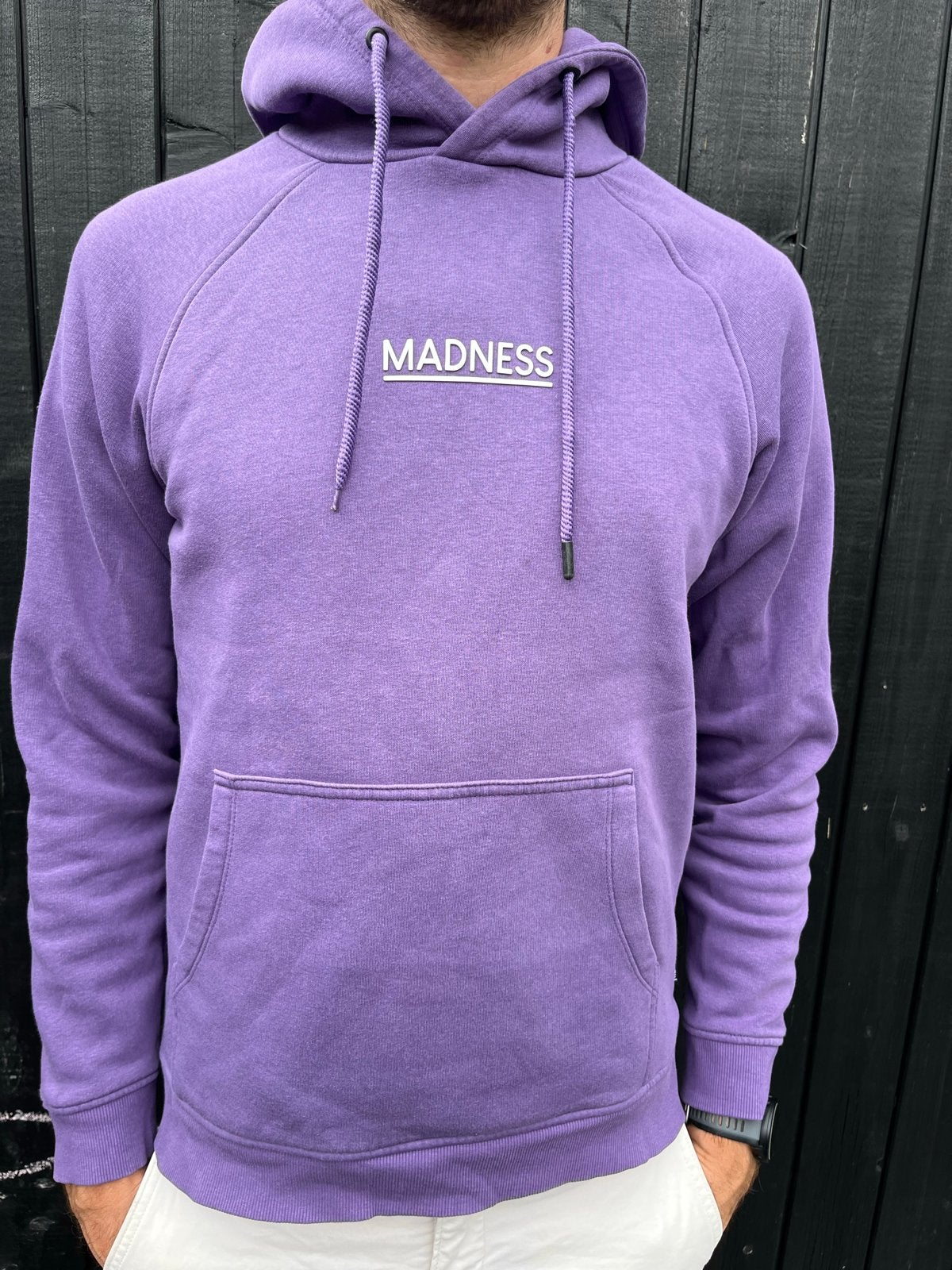 Hoodie merk Madness maat M € 4,-, Ophalen of Verzenden, Gedragen, Maat 48/50 (M), Paars