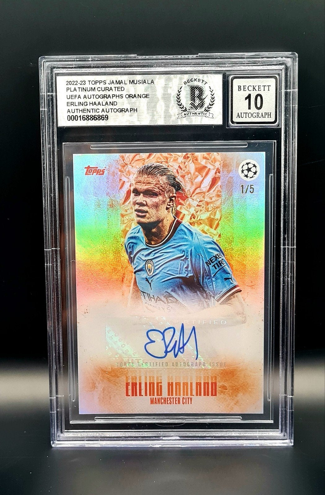 Haaland Topps Platinum Curated Autograph 1/5 Beckett 10, Ophalen of Verzenden, Zo goed als nieuw, Buitenlandse clubs, Spelerskaart
