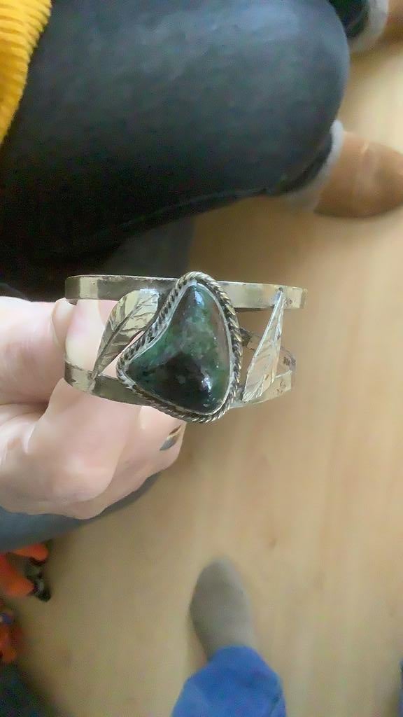 Verzilverde Indianen Armband met Turquoise steen ( Sioux ), Ophalen, Gebruikt, Overige materialen
