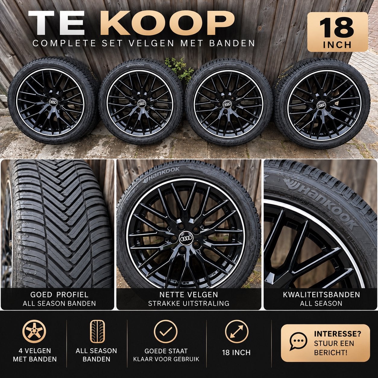 Originele Audi 18 inch velgen + Hankook banden, Ophalen, 18 inch, Banden en Velgen, All Season