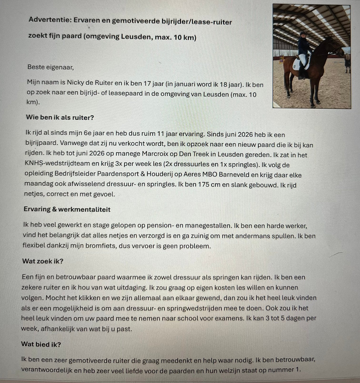 Bijrijder aangeboden!!!, Dieren en Toebehoren, Ophalen of Verzenden