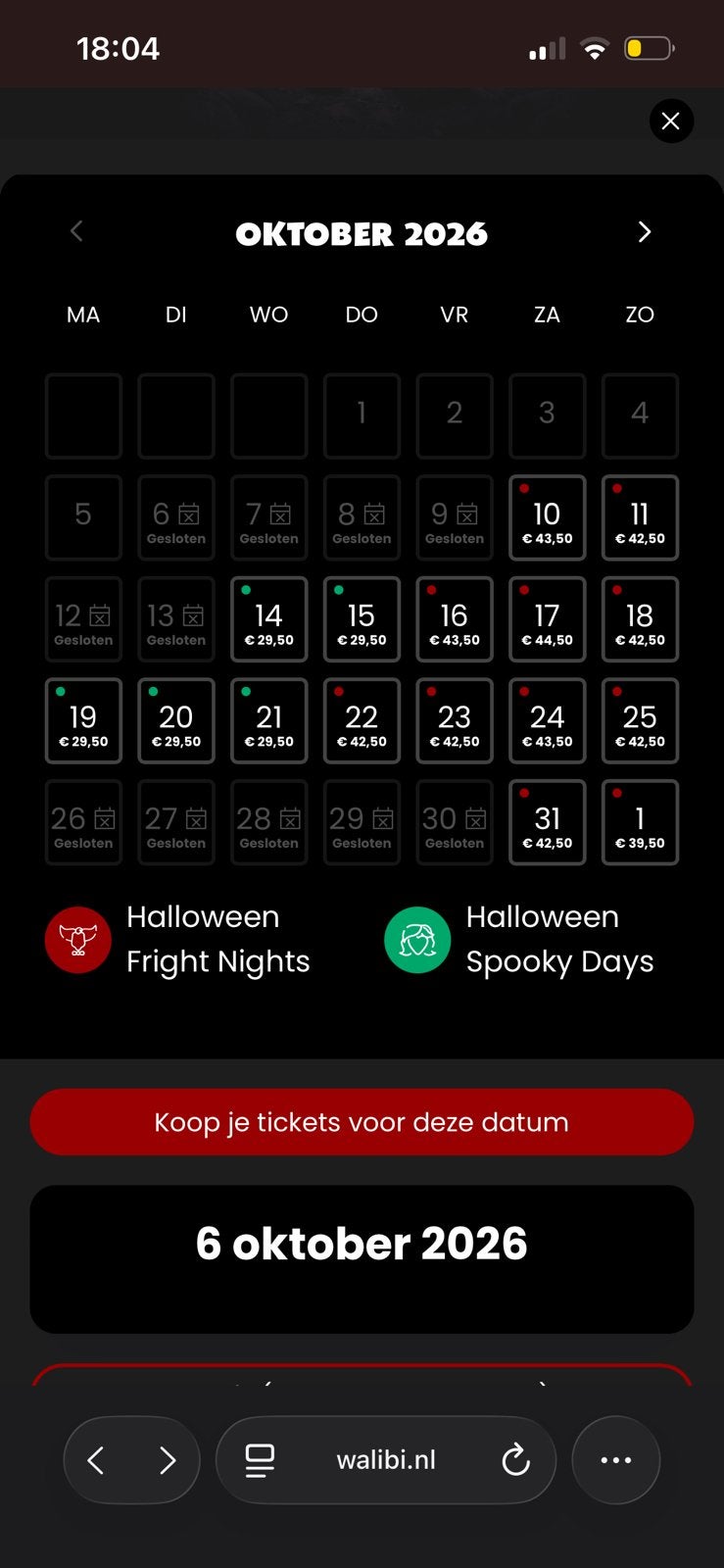 Meerdere tickets voor Walibi Fright Nights open datum