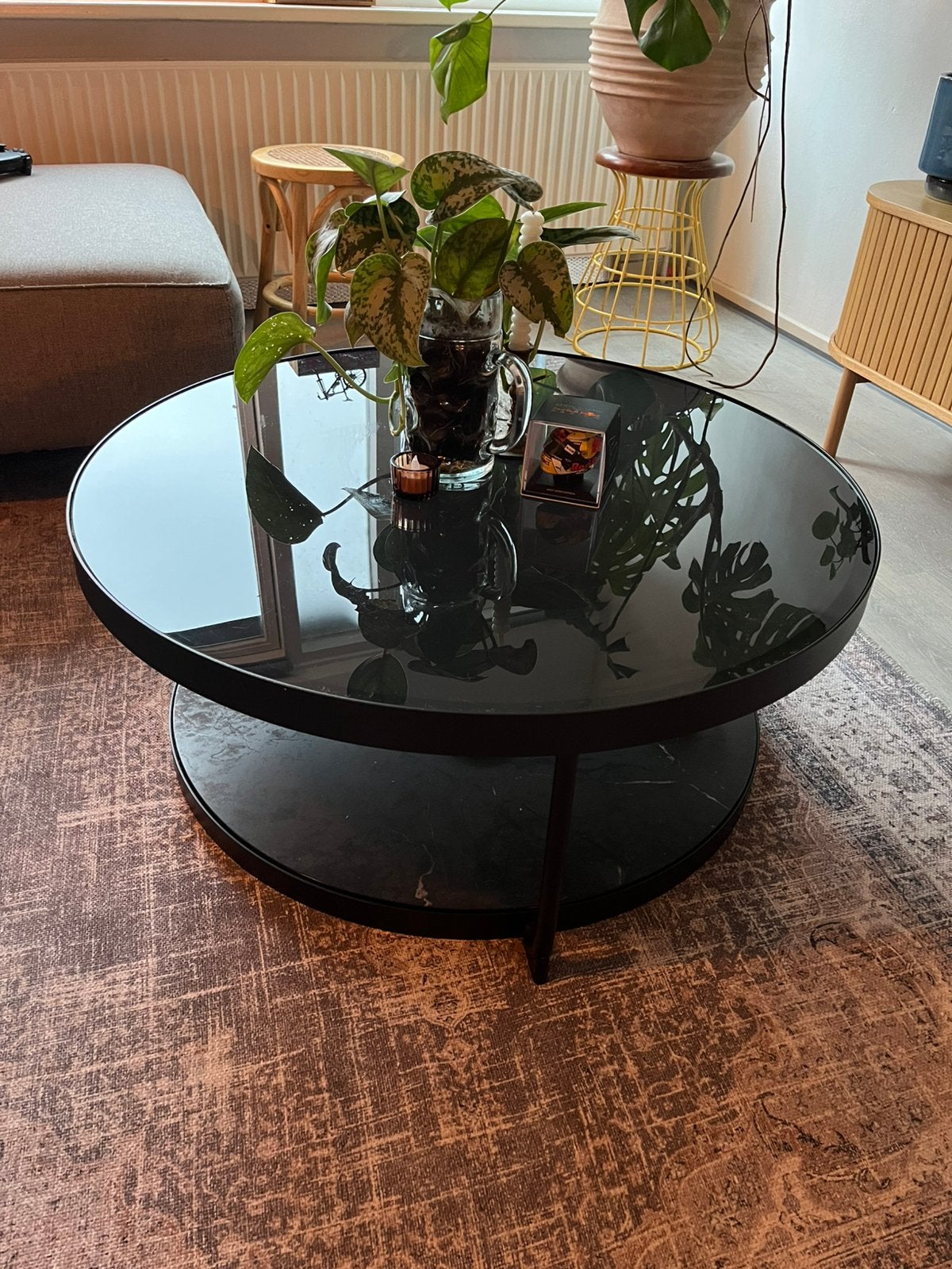 Salontafel zwart/glas, Ophalen, 100 tot 150 cm, 50 tot 100 cm, Rechthoekig