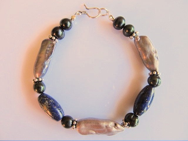 Armband Lynne lapis lazuli-parels zilver, Ophalen, Nieuw, Blauw, Zilver