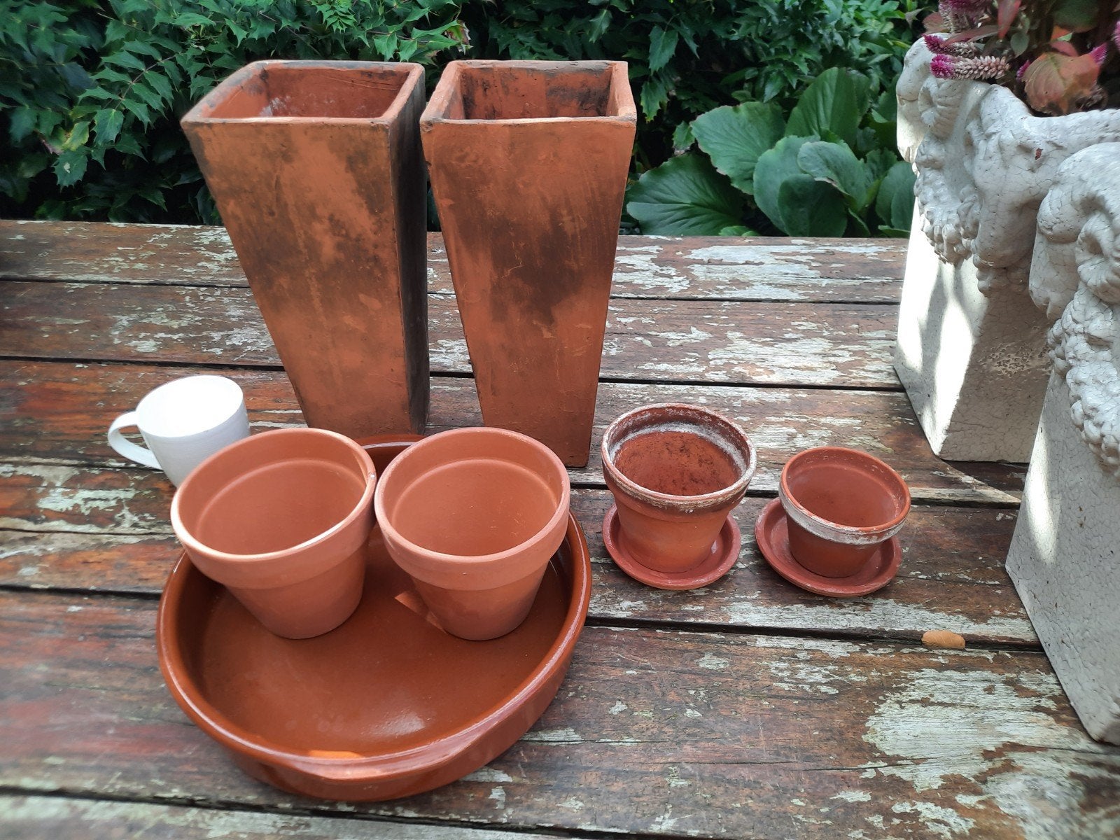 set terracotta bloempotten en schotels 9 stuks, Ophalen, Gebruikt, Rond, Binnen