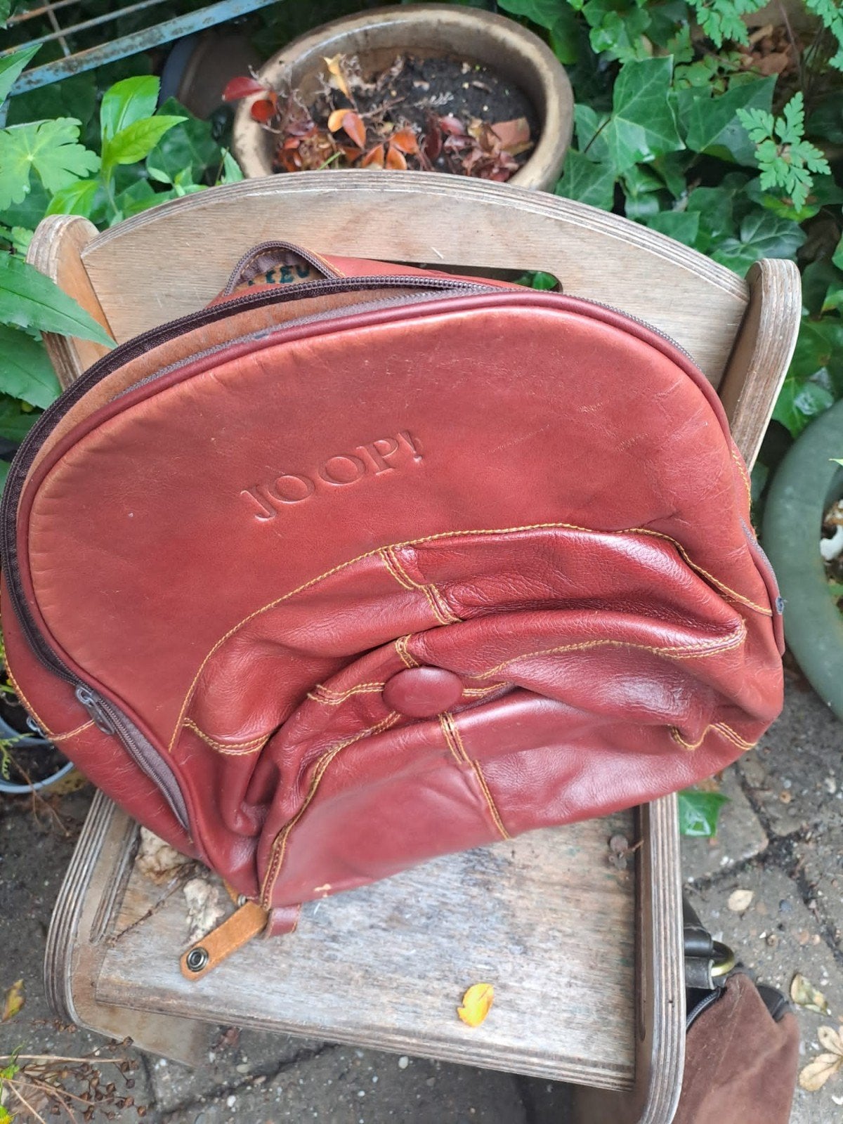 Vintage Joop! Leren Rugzak - Bruin, Sieraden, Tassen en Uiterlijk, Tassen | Rugtassen, Overige merken, Gebruikt, 25 tot 40 cm