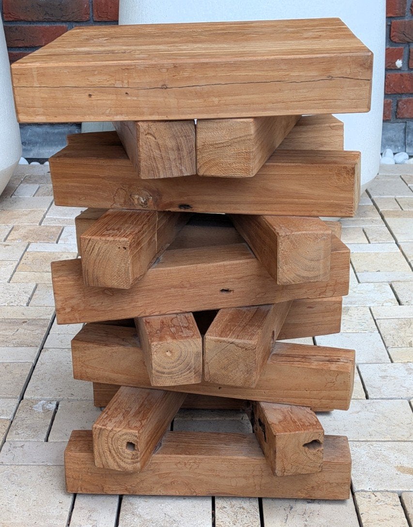 Teakhouten Bijzettafel / Kruk, Ophalen, Hout, Gebruikt, Landelijk