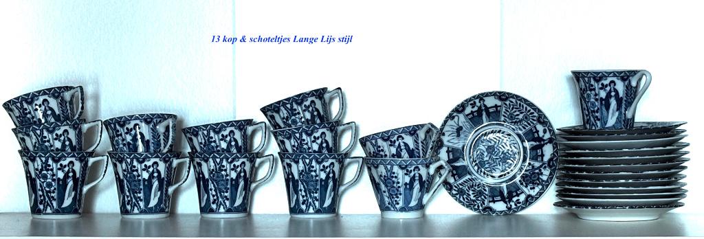 Teab 13 kop & schotels Lange Lijs stijl Blauw Wit China, Antiek en Kunst, Ophalen