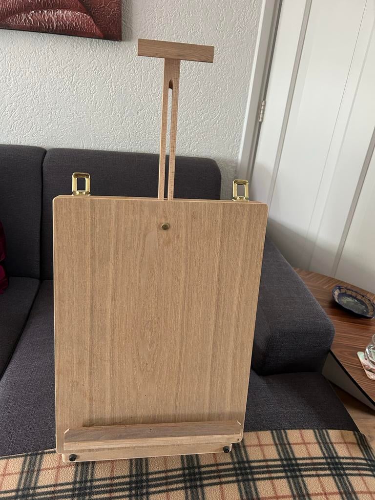 Houten schildersezel met opbergvakken en verf, Hobby en Vrije tijd, Schilderen, Ophalen of Verzenden, Zo goed als nieuw, Ezel