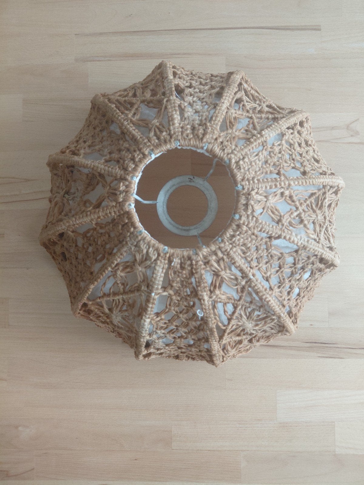 Boho Macramé Lampenkap - Handgemaakt en Stijlvol, Natuurlijk materiaal, Beige, Rond, Zo goed als nieuw