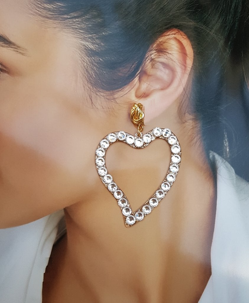 Grote Strass Hart Oorbellen, Overige materialen, Overige kleuren, Verzenden, Nieuw