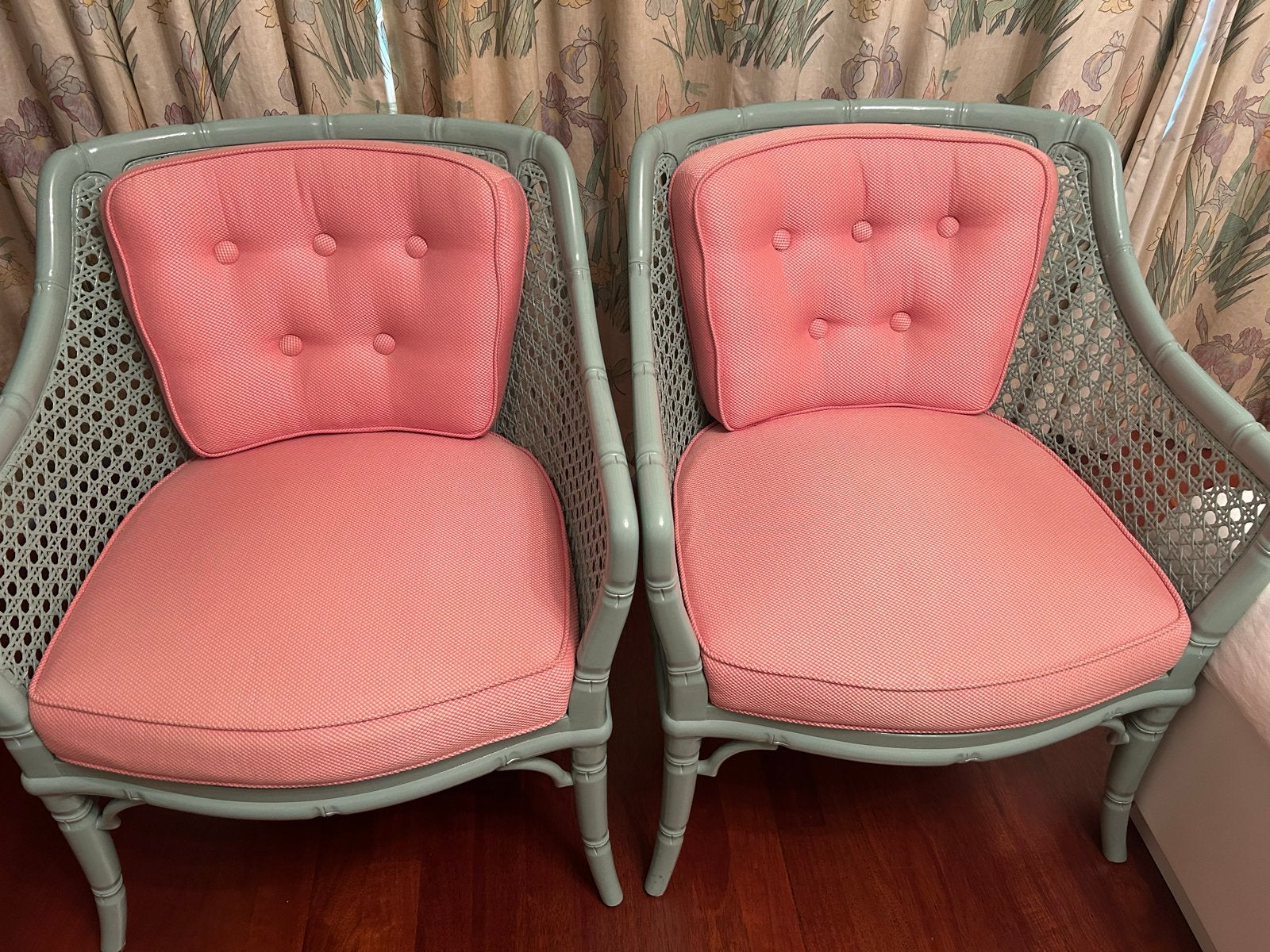 Vintage Giorgetti fauteuils - Bamboe look met roze bekleding, Antiek en Kunst, Ophalen