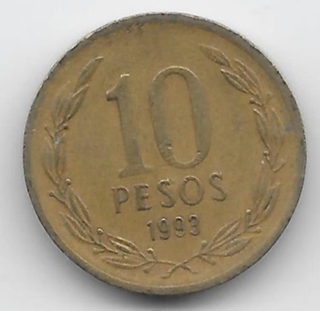Chili 10 pesos 1993 KM# 228.2, Verzenden, Zuid-Amerika, Losse munt