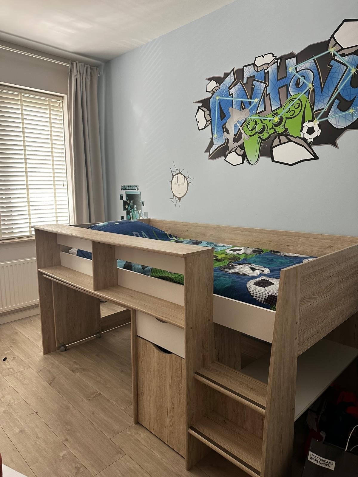 Halfhoogslaper met bureau en opbergruimte, Ophalen, Gebruikt, 90 cm, Eenpersoons