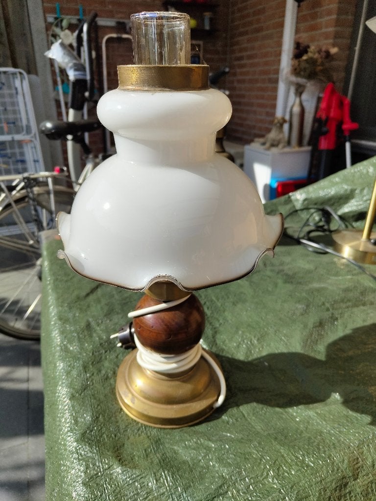 Vintage tafellamp met wit opaal-/melkglas, Ophalen, Gebruikt, Overige merken, Vintage