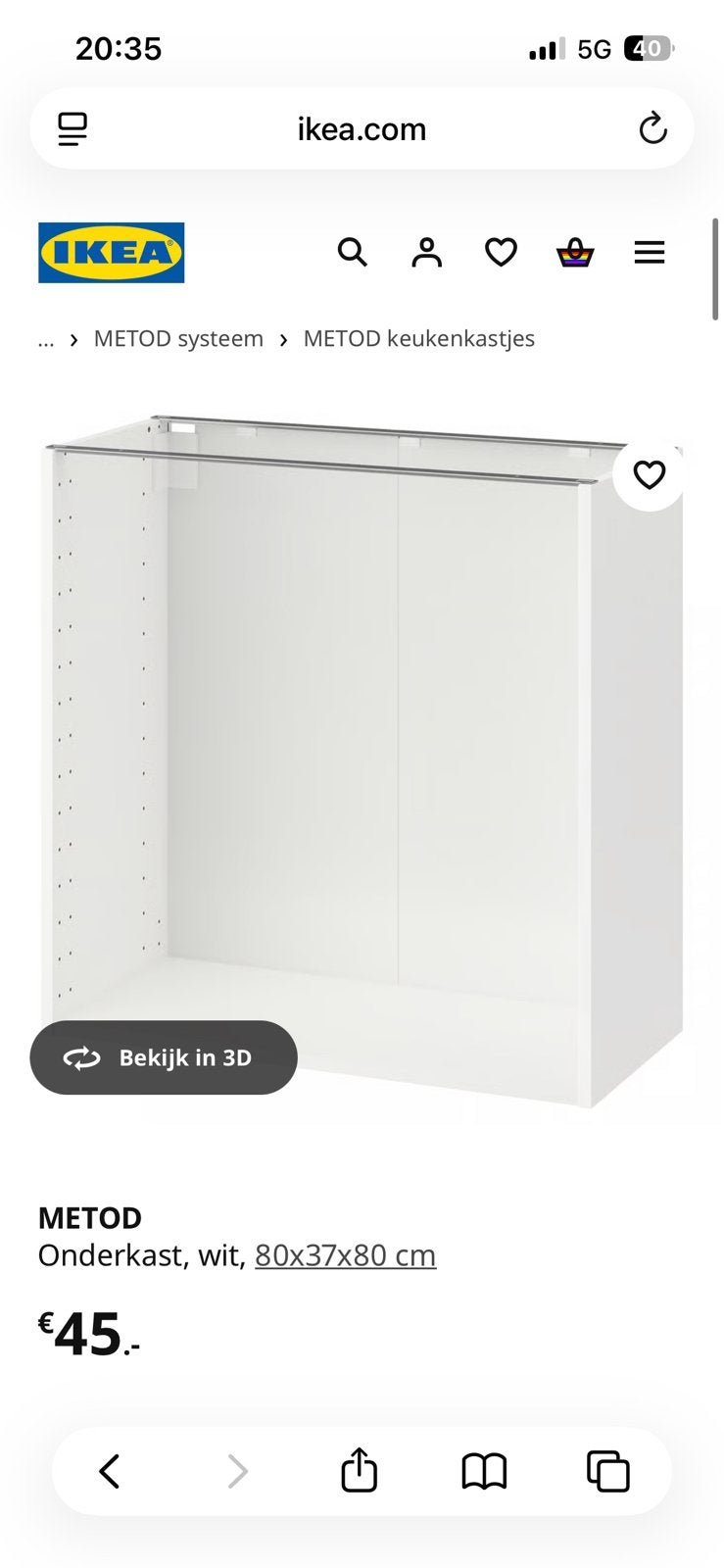 Metod bovenkast 80x37x80 Wit, Ophalen, Wit, Nieuw, 50 tot 100 cm
