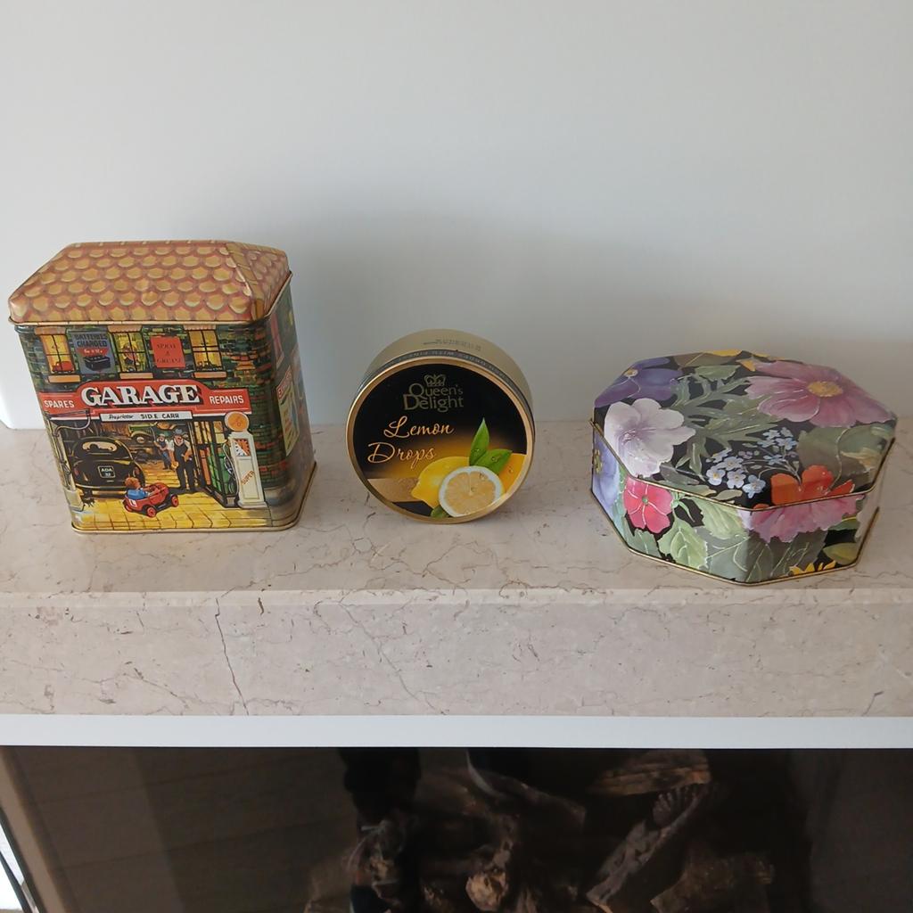 Set van 3 decoratieve blikken: Garage, Citroen, Bloemen, Ophalen of Verzenden