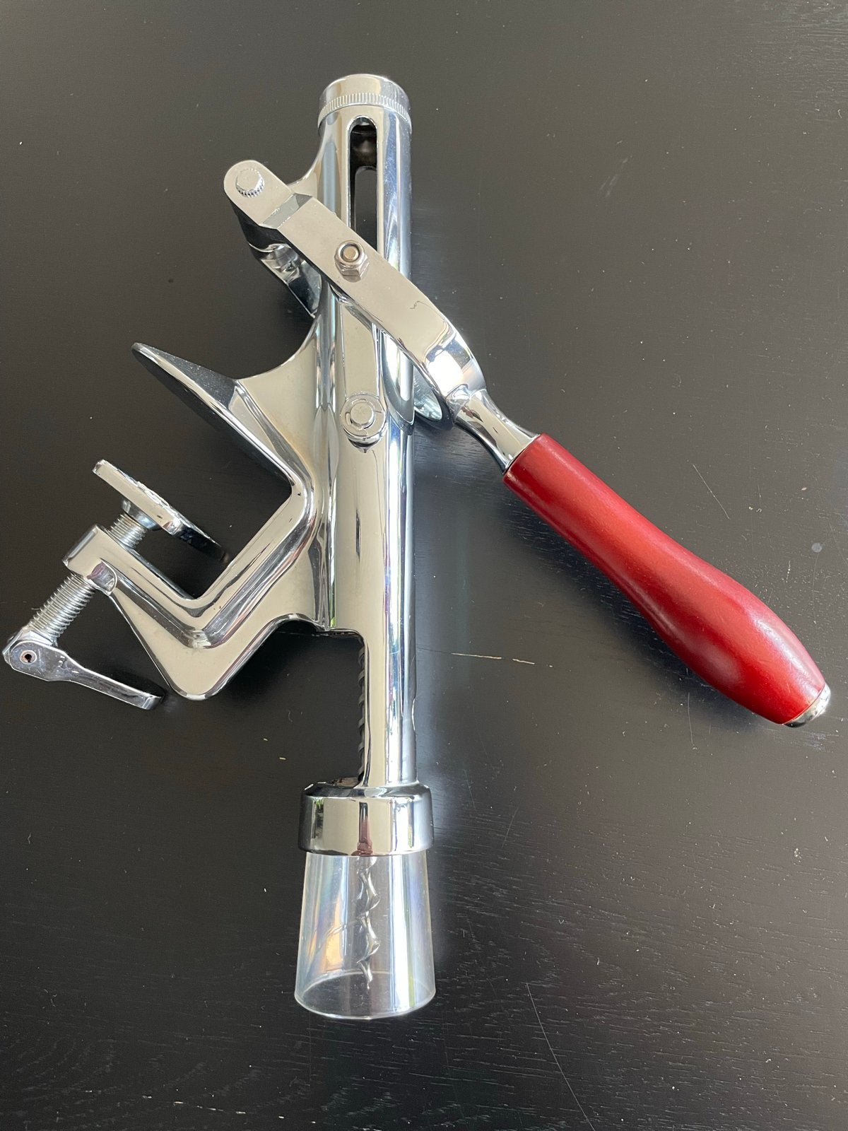 Tafelkurkentrekker met klem - Chroom en rood handvat, Ophalen, Zilver, Metaal, Overige typen