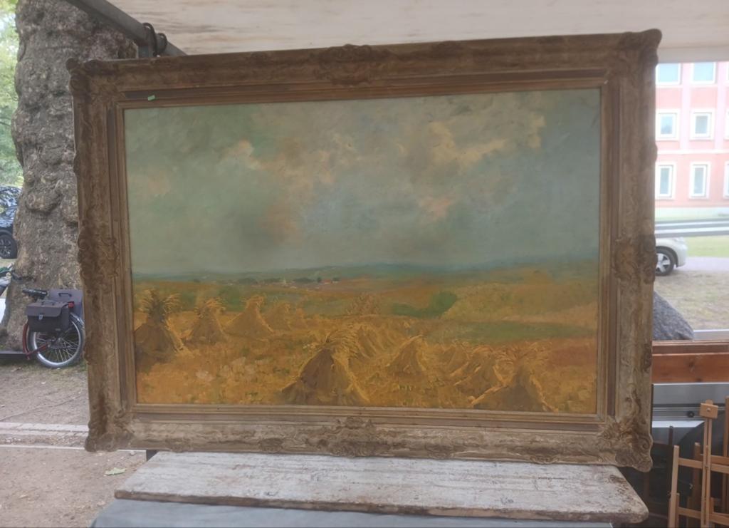 Groot werk op hardboard, plm. 150 x 100 cm, kunst antiek., Ophalen