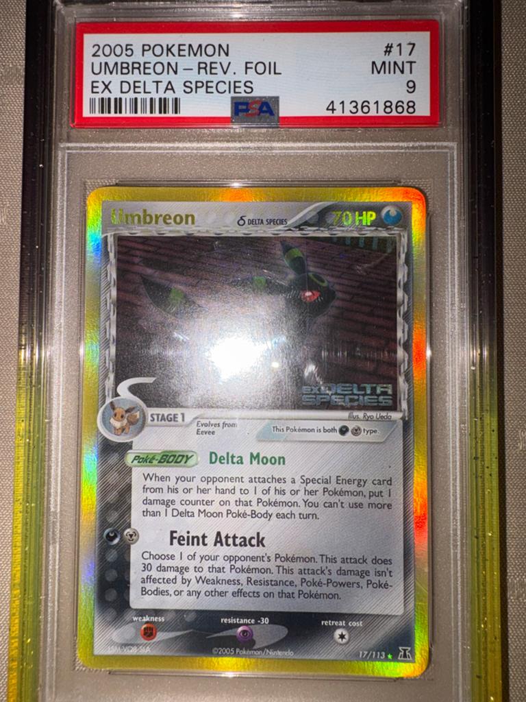 Pokémon Umbreon EX Delta Species PSA 9 MINT Rev. Foil 17/113, Ophalen of Verzenden, Zo goed als nieuw, Losse kaart, Foil