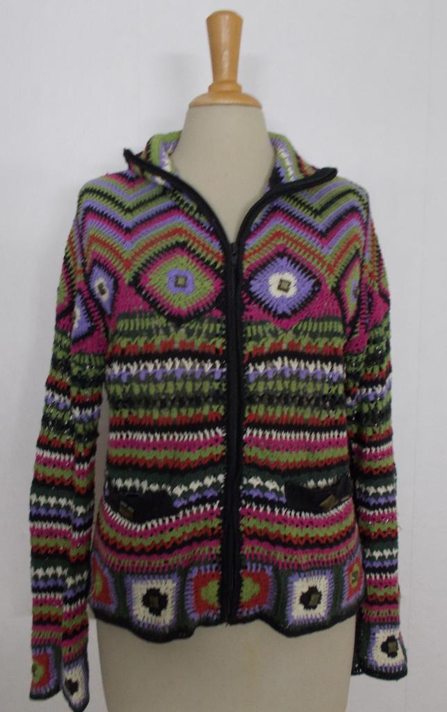 Vrolijk Ibiza/hippie 100% katoen gehaakt vestje/top! L, Verzenden, Maat 42/44 (L), Zo goed als nieuw, Lange mouw