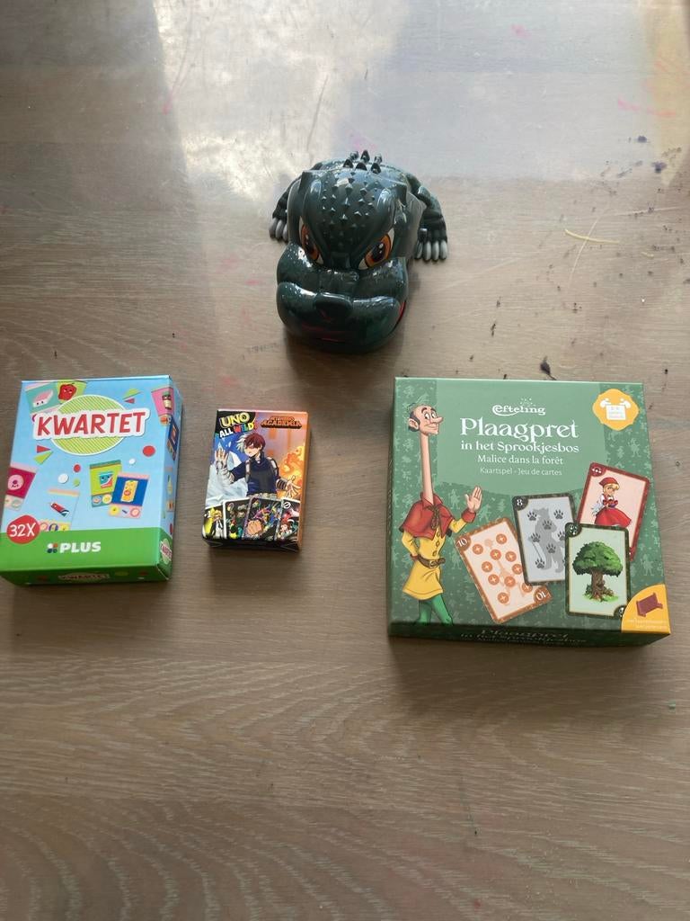 Kwartet, UNO All Wild, Efteling Plaagpret & Krokodil, Hobby en Vrije tijd, Gezelschapsspellen | Overige, Gebruikt, Een of twee spelers